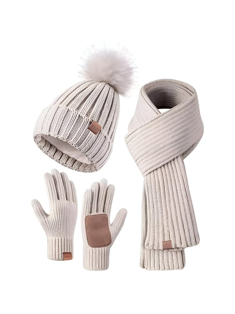 Winter Beanie Hat Scarf Gloves Set for Women, Womens Beanie with Pom Pom